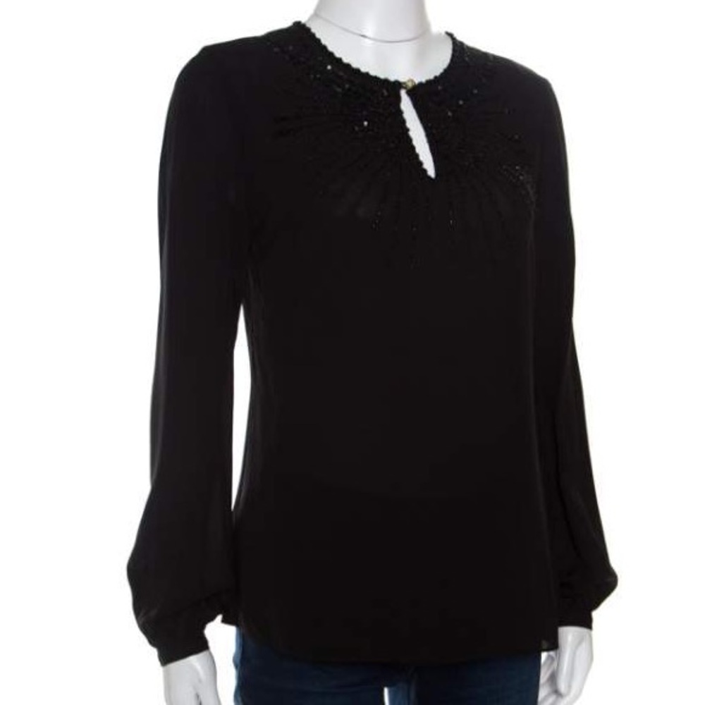 NWT Tory Burch Black Beaded Silk Natasha Tunic Womens Size 8